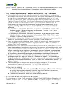 Spanish Language Version of California Waste Tires Laws & Regulations Regarding Storage and Disposal. New March 2015.