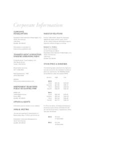 Corporate Information CORPORATE HEADQUARTERS INVESTOR RELATIONS