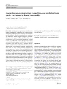 Theor Ecol DOIs12080ORIGINAL PAPER  Interactions among mutualism, competition, and predation foster