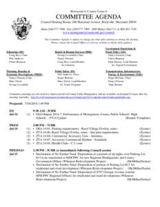 Montgomery County Council  COMMITTEE AGENDA Council Hearing Room, 100 Maryland Avenue, Rockville, Maryland[removed]Main[removed] · Fax[removed] · (MD Relay) Dial 711 or[removed]