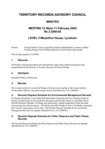 Territory Records Advisory Council Minutes Meeting 11 February 2005
