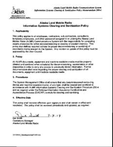 h[removed]tlHf,lt/tR Alaska Land Mobile Radio Communications System Informalion Systerc Clearing & Sanitization Policy Mermrandum 20(M