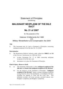 Statement of Principles concerning MALIGNANT NEOPLASM OF THE BILE DUCT No. 21 of 2007