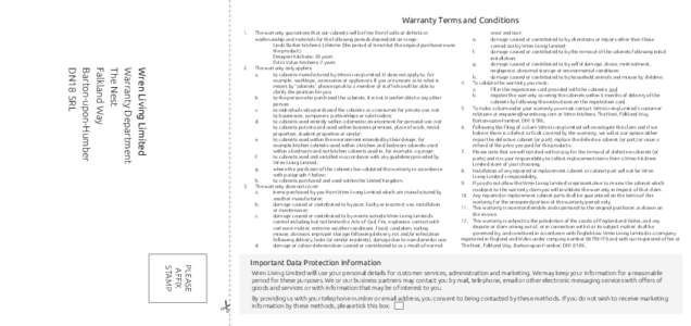 Warranty Terms and Conditions  Wren Living Limited Warranty Department The Nest Falkland Way