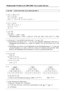 Mathematik-Wettbewerbdes Landes Hessen 3. RUNDE - LÖSUNGEN DER AUFGABENGRUPPE A 1. a) b) c) d)
