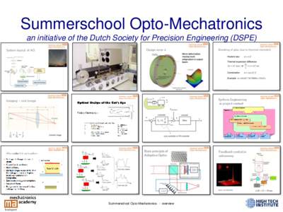 Summerschool Opto-Mechatronics an initiative of the Dutch Society for Precision Engineering (DSPE) Summerschool Opto-Mechatronics - overview  Contents