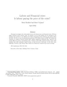 Labour and Financial crises: Is labour paying the price of the crisis? Remi Bazillier∗and Boris Najman† April[removed]Abstract