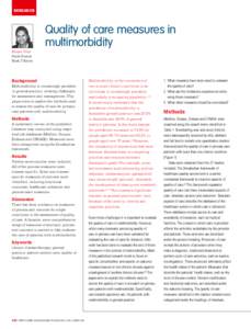 research  Quality of care measures in multimorbidity Megan Pillay Sarah Dennis