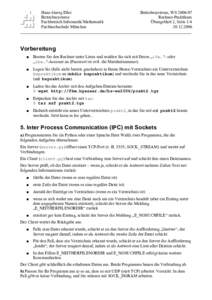 Hans-Georg Eßer Betriebssysteme, WSBetriebssysteme Rechner-Praktikum Fachbereich Informatik/Mathematik Übungsblatt 2, Seite 1/4
