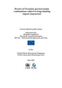 Review of Oceanian species/country combinations subject to long-standing import suspensions (Version edited for public release) Prepared for the