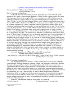 Southern Campaign American Revolution Pension Statements Pension application of William Norris S38963 fn35NC Transcribed by Will Graves State of Tennessee, Grainger County On this 20th day of November 1820, personally ap