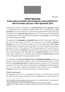 Euro area economic and financial developments by institutional sector - First Quarter 2010