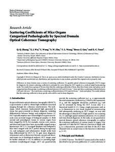 Scattering Coefficients of Mice Organs Categorized Pathologically by Spectral Domain Optical Coherence Tomography