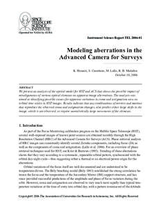 Instrument Science Report TEL[removed]Modeling aberrations in the Advanced Camera for Surveys K. Houairi, S. Casertano, M. Lallo, R. B. Makidon October 10, 2006