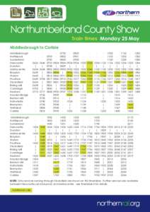 Northumberland County Show Middlesbrough to Carlisle Train times Monday 25 May  Middlesbrough
