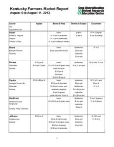 Kentucky Farmers Market Report August 5 to August 11, 2013 County  Apples