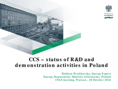 CCS – status of R&D and demonstration activities in Poland Elzbieta Wroblewska, Energy Expert Energy Department, Ministry of Economy, Poland CSLF meeting, Warsaw, 28 October 2014