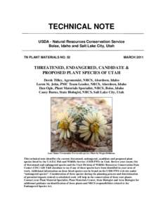 Technical Note No. 52. Threatened, Endangered, Candidate & Proposed plant species of Utah
