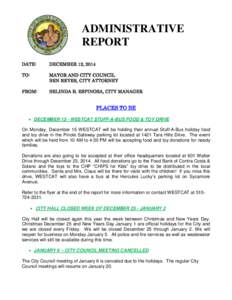 ADMINISTRATIVE REPORT DATE: DECEMBER 12, 2014