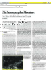 Planeten  PdN-PhiSJgDie Bewegung der Planeten Vom Wissen über Beobachtungen zur Messung