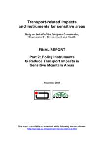 Transport-related impacts and instruments for sensitive areas Study on behalf of the European Commission, Directorate C – Environment and Health  FINAL REPORT