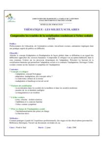 ASSOCIATION DES MAISONS DE LA FAMILLE DE LA RÉUNION ECOLE DES PARENTS ET DES ÉDUCATEURS ____________________________________ MODULE DE FORMATION