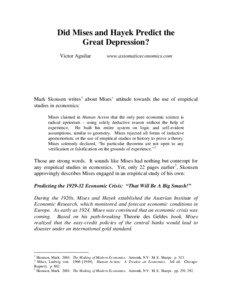 Did Mises and Hayek Predict the Great Depression? Victor Aguilar