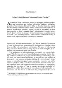 DIRK GREIMANN Is Zalta’s Individuation of Intensional Entities Circular?* A  ccording to Quine’s influential critique of intensional semantics, properties and propositions are “twilight half-entities” lacking a s