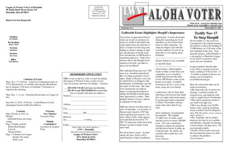 League of Women Voters of Honolulu 49 South Hotel Street, Room 314 Honolulu, Hawaii[removed]Non-Profit Organization