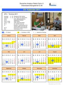 Deutscher Amateur-Radio-Club e.V. Ortsverband Königswinter G 48 OV- Kalender 2011 AFU - Termine 2011 Sonntags