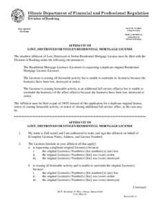 Illinois Department of Financial and Professional Regulation Division of Banking MANUEL FLORES Acting Secretary  PAT QUINN
