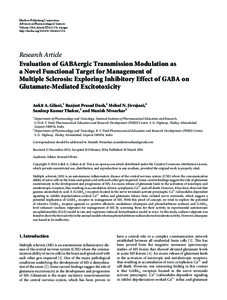 Evaluation of GABAergic Transmission Modulation as a Novel Functional Target for Management of Multiple Sclerosis: Exploring Inhibitory Effect of GABA on Glutamate-Mediated Excitotoxicity