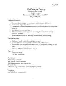 Aug[removed]No Place for Poverty Anti-Poverty Workshop October 5-7, 2010 Northern United Place, Yellowknife, NWT