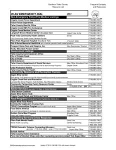 Southern Teller County Resource List IN AN EMERGENCY DIAL  Frequent Contacts