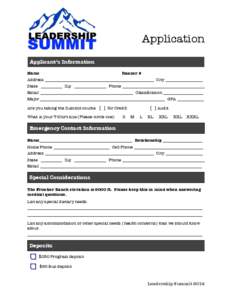 Application Applicant’s Information Name______________________________________ Banner # ______________________________ _________________________________________ City ______________ State _________ Zip _____________ Pho