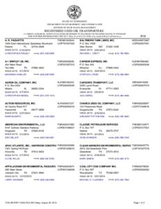 STATE OF TENNESSEE DEPARTMENT OF ENVIRONMENT AND CONSERVATION DIVISION OF SOLID WASTE MANAGEMENT REGISTERED USED OIL TRANSPORTERS A CURRENT ALPHABETIC LISTING OF FACILITIES REGISTERED TO TRANSPORT OR TRANSFER USED OIL IN