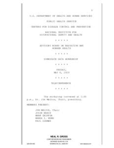 1  U.S. DEPARTMENT OF HEALTH AND HUMAN SERVICES PUBLIC HEALTH SERVICE CENTERS FOR DISEASE CONTROL AND PREVENTION NATIONAL INSTITUTE FOR