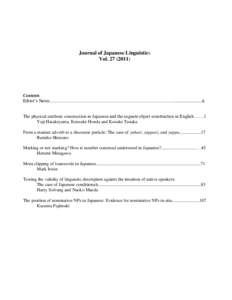 Journal of Japanese Linguistics Vol[removed]Contents Editor’s Notes......................................................................................................................................ii The physica