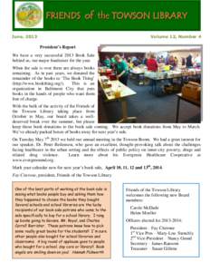 BCPL Friends of the Towson Library - June 2013 Newsletter