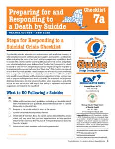 Checklist  Preparing for and Responding to a Death by Suicide