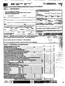 d  T1 GENERAL 1992 *:-Federaland Newfoundland Individual lncome Tax Return  191