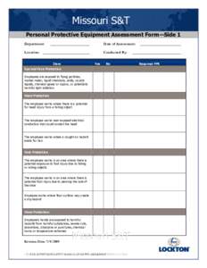 Missouri S&T Personal Protective Equipment Assessment Form—Side 1 Department: _____________________