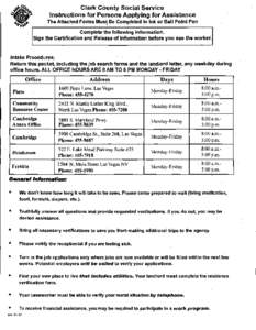 Clark County Social Service  Instructions for Persons Applying for Assistance The Attached Forms Mus, Be Completed In Ink or Ball Point Pen