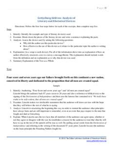 Page |1  Gettysburg Address: Analysis of Literary and Rhetorical Devices Directions: Follow the first four steps below for each of the excerpts, then complete step five. Steps