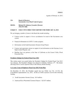 ITEM 1 Agenda of February 16, 2012 TO: Board of Directors Sacramento Area Flood Control Agency