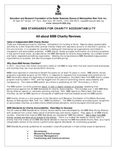 Education and Research Foundation of the Better Business Bureau of Metropolitan New York, Inc. 30 East 33rd Street, 12th Floor, New York, NY 10016, ([removed], [removed] www.newyork.bbb.org BBB STANDARDS 