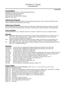 Courtney A. Young Curriculum Vitae’ August 2012 Current Position Department Head and Lewis S. Prater Distinguished Professor