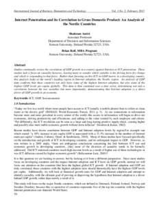 International Journal of Business, Humanities and Technology  Vol. 3 No. 2; February 2013 Internet Penetration and its Correlation to Gross Domestic Product: An Analysis of the Nordic Countries