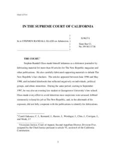 Filed[removed]IN THE SUPREME COURT OF CALIFORNIA ) ) In re STEPHEN RANDALL GLASS on Admission. )