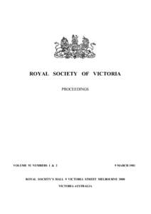 ROYAL SOCIETY OF VICTORIA PROCEEDINGS VOLUME 92 NUMBERS 1 & 2  9 MARCH 1981